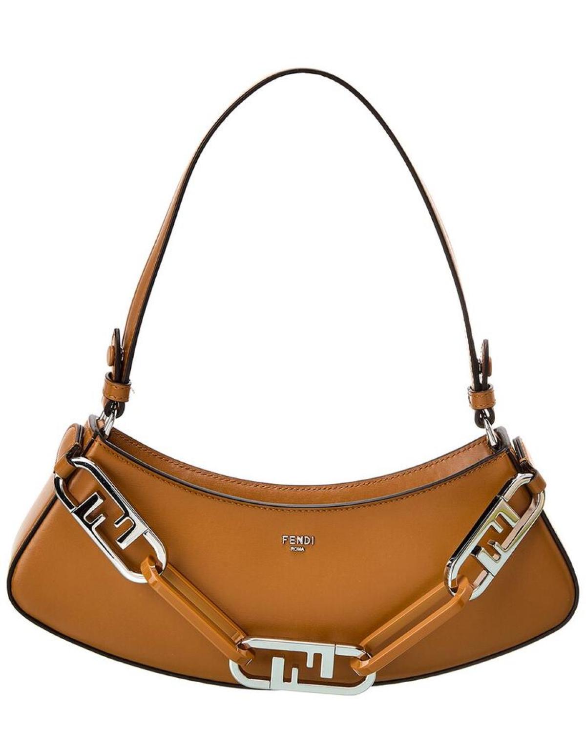 FENDI O-Lock Swing Leather Hobo Bag