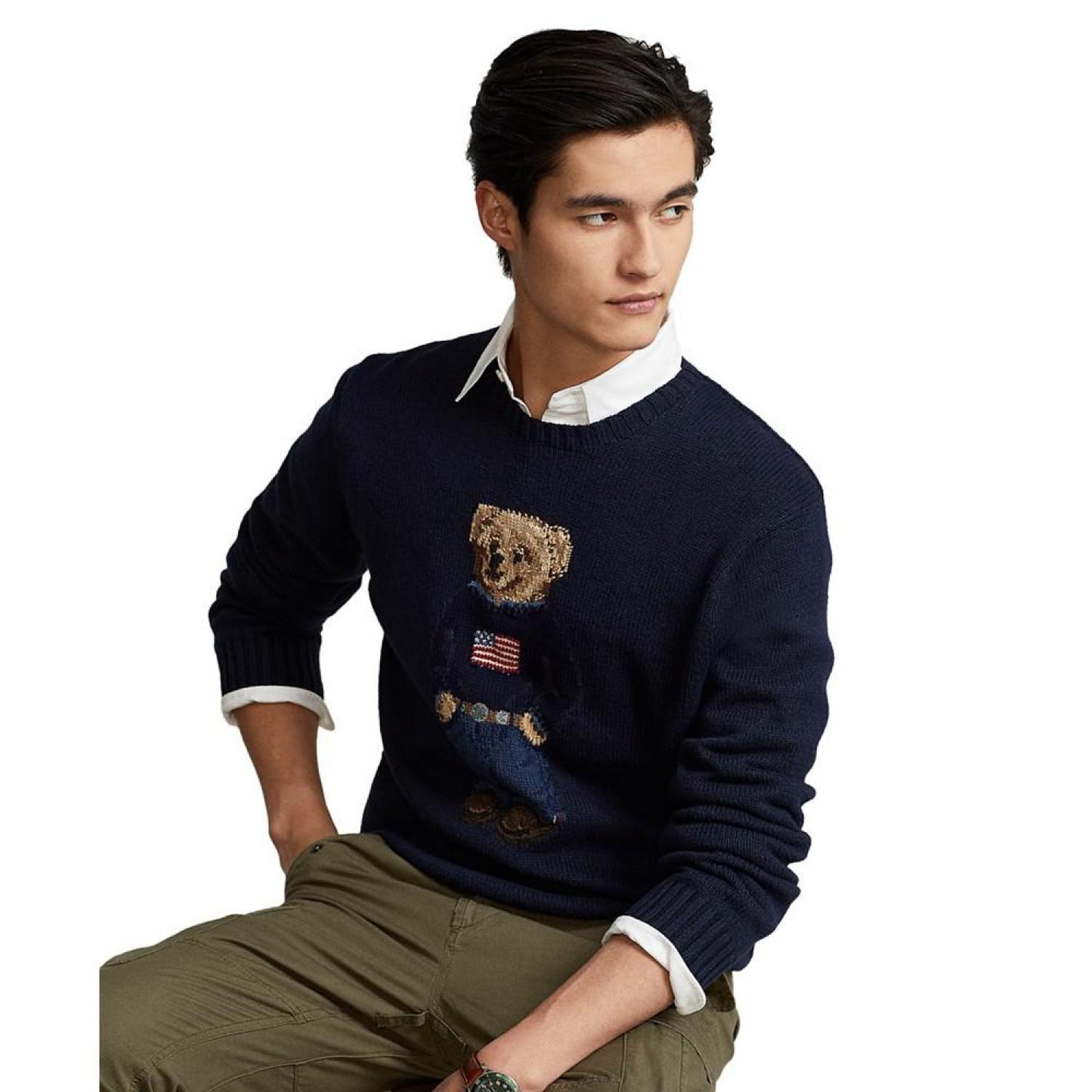 Men's Polo Bear Cotton-Linen Sweater