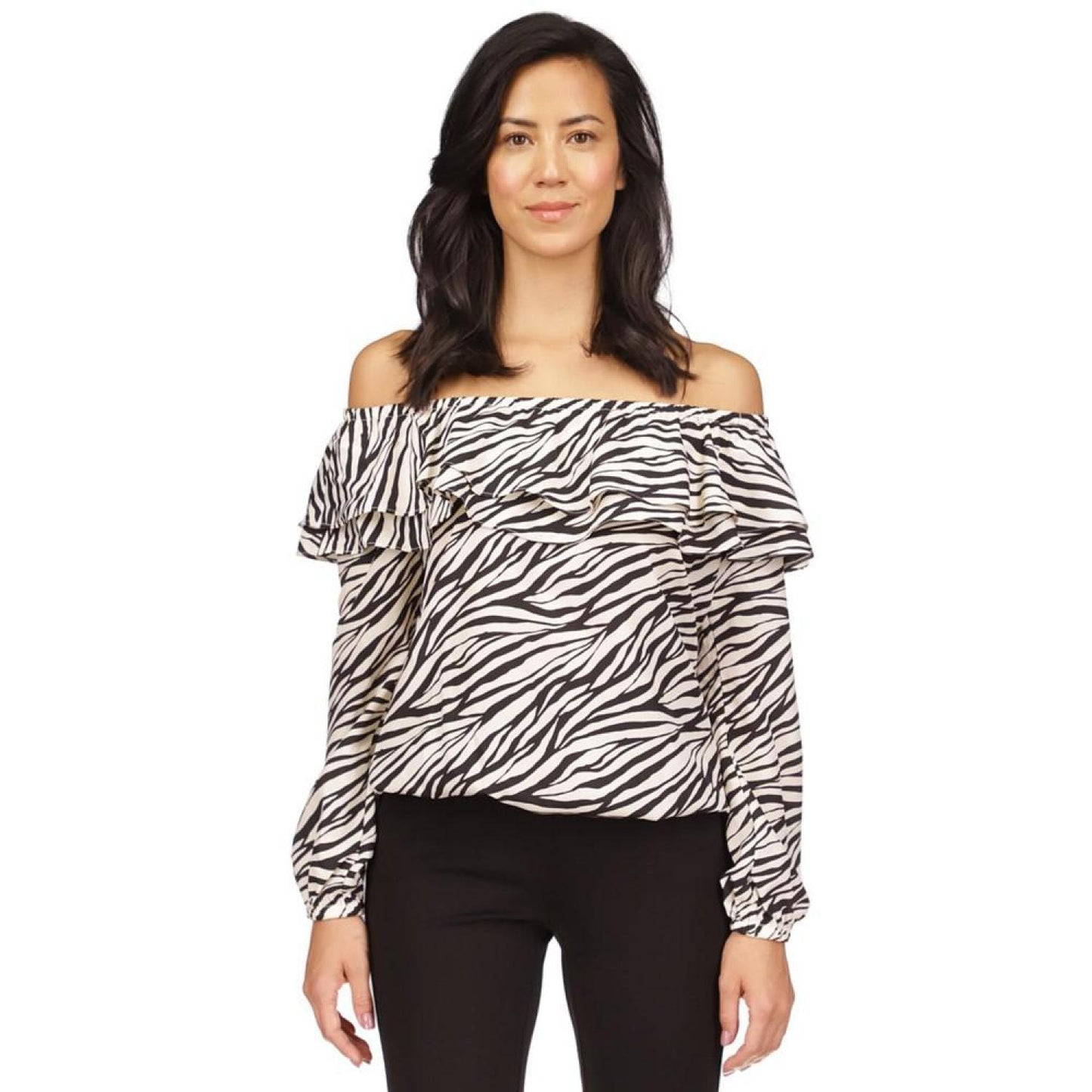 Women's Printed Stadium Ruffled-Overlay Off-The-Shoulder Top, Regular & Petite