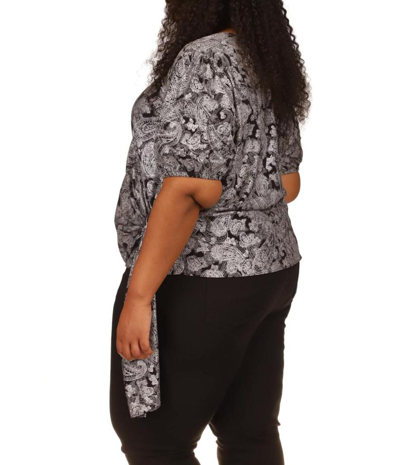 Plus Size Foil Paisley Wrap Top