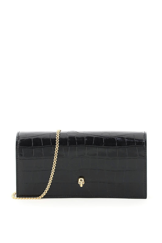 Alexander mcqueen croco-embossed leather mini skull clutch