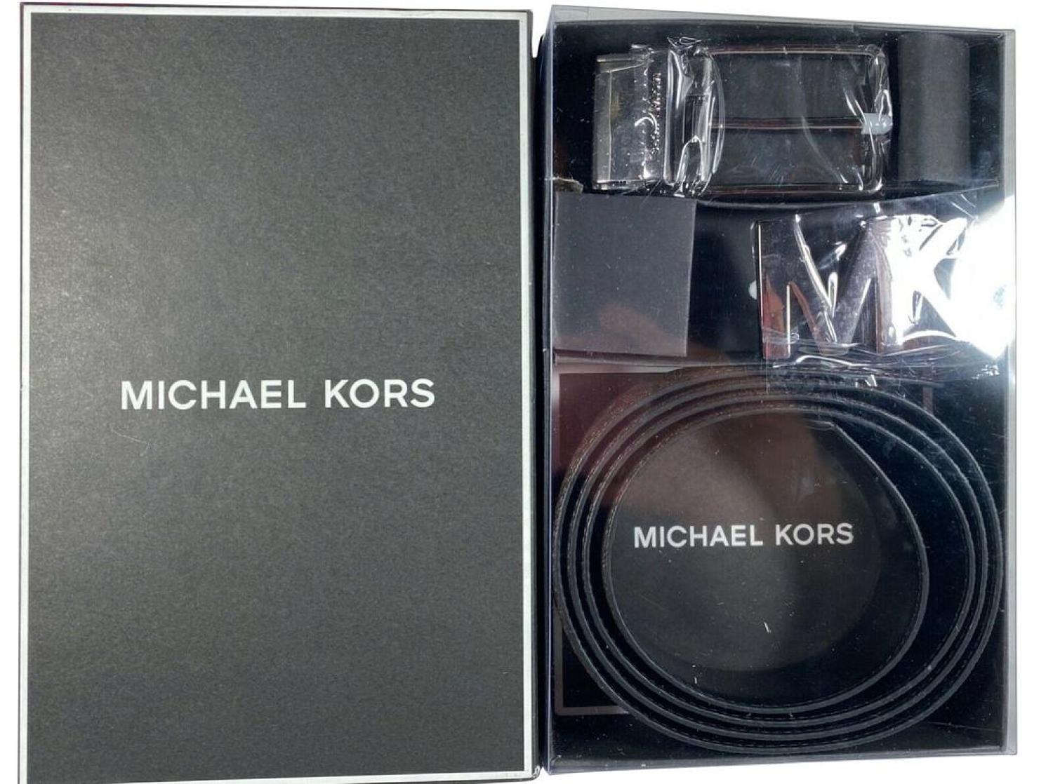 Michael Kors Men's 4 In 1 MK Logo Leather Reversible Belt Box Set  ADMRL/PLBLUE