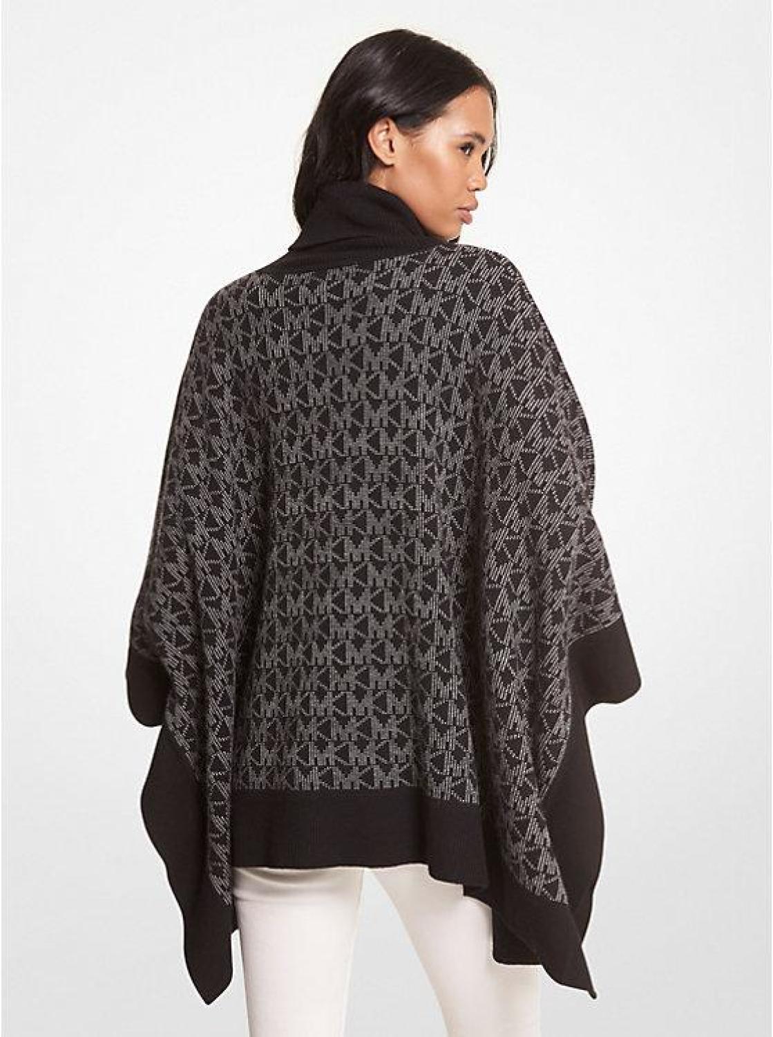 Logo Jacquard Turtleneck Poncho