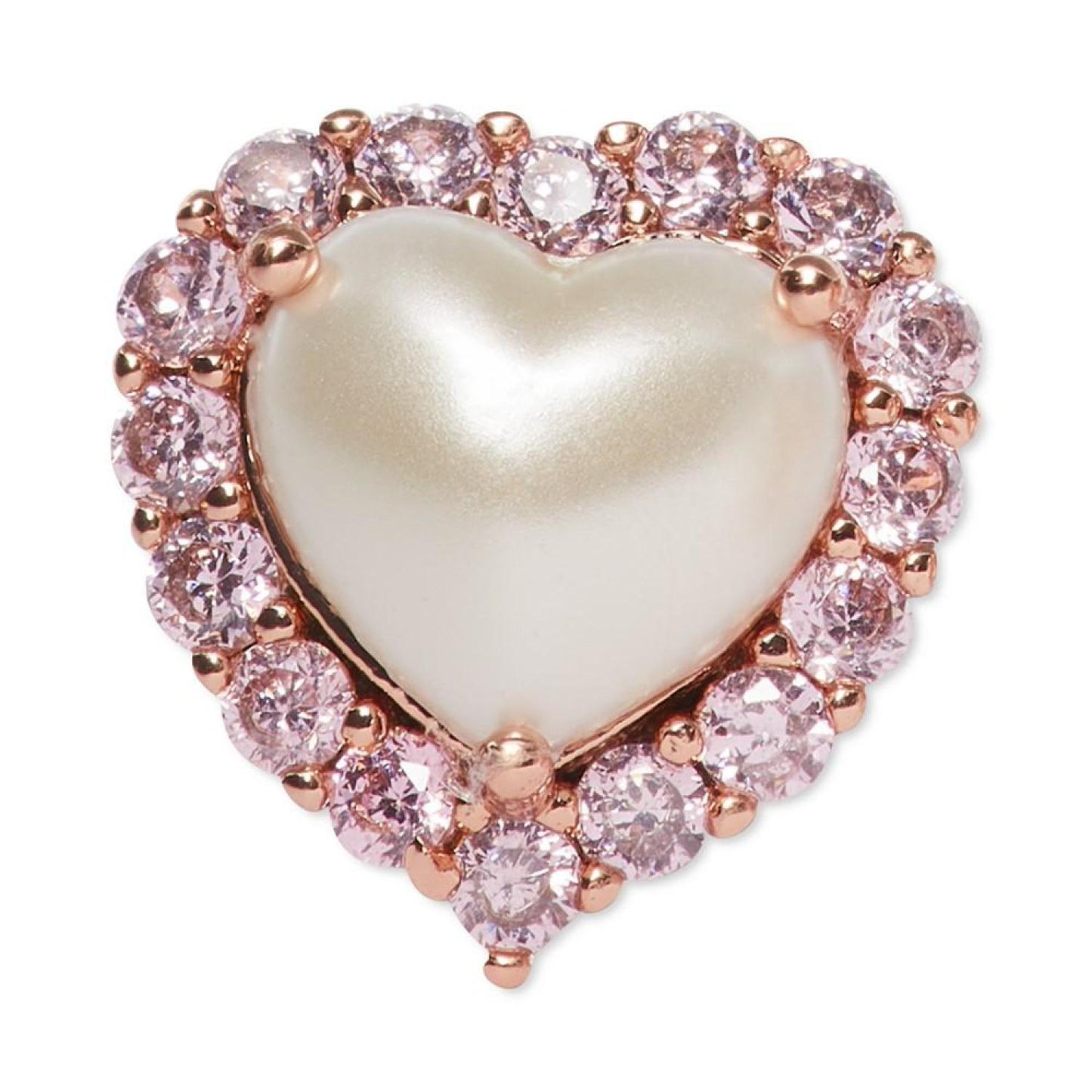 Silver-Tone Pavé & Imitation Pearl Heart Stud Earrings