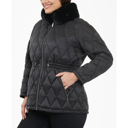 Women's Plus Size Quilted Faux-Fur-Collar Anorak Coat