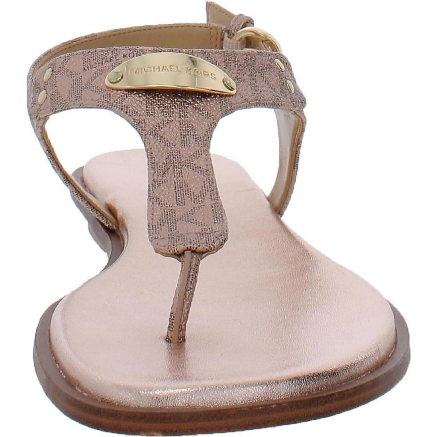 MK Plate Womens Leather Ankle Strap Thong Sandals