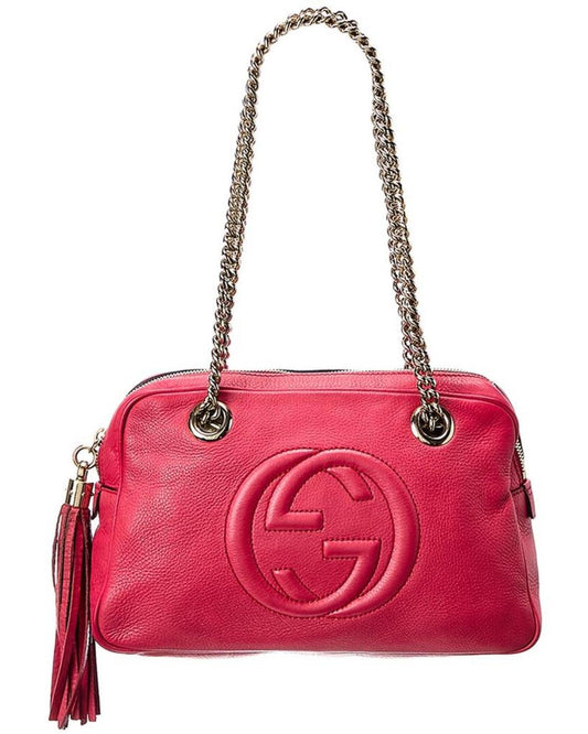 Gucci Red GG Canvas & Leather Chain Soho Tote (Authentic Pre-Owned)