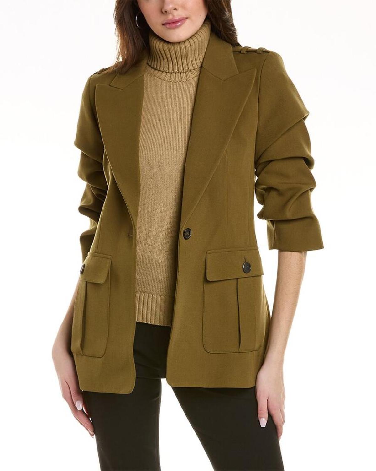 Michael Kors Gabardine Crush Cargo Wool Blazer