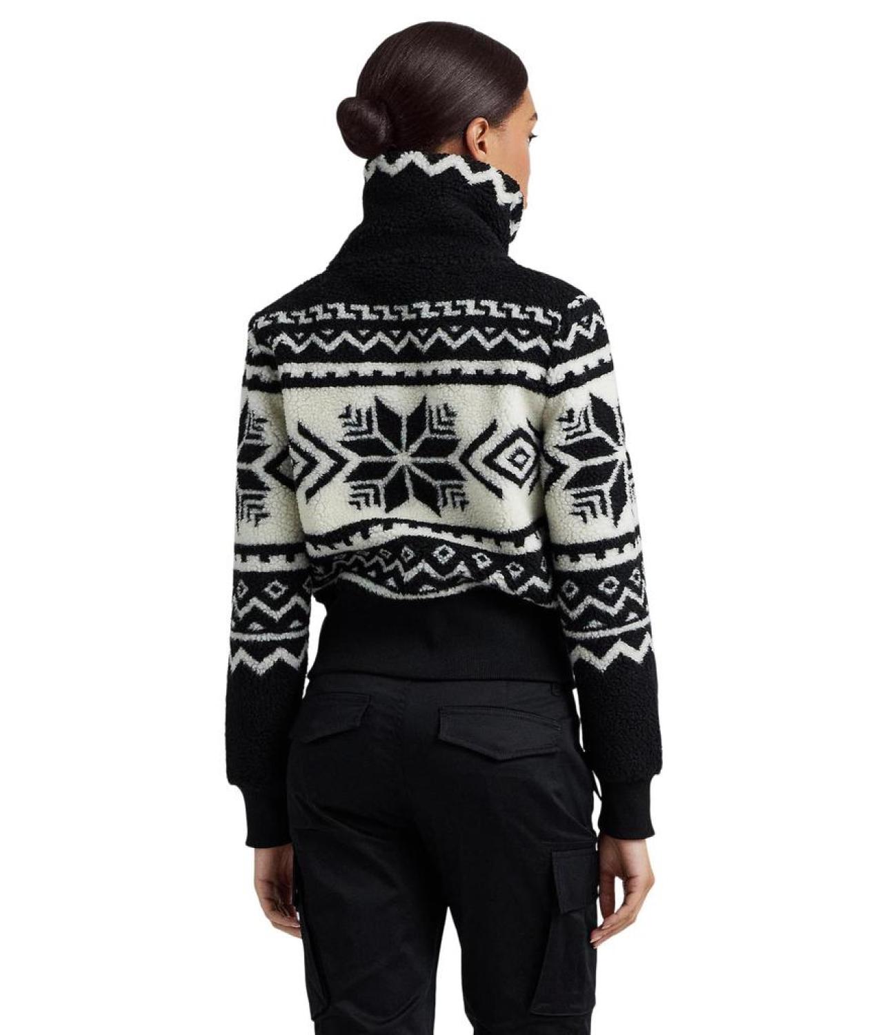 Fair Isle Jacquard Fleece Mockneck Coat