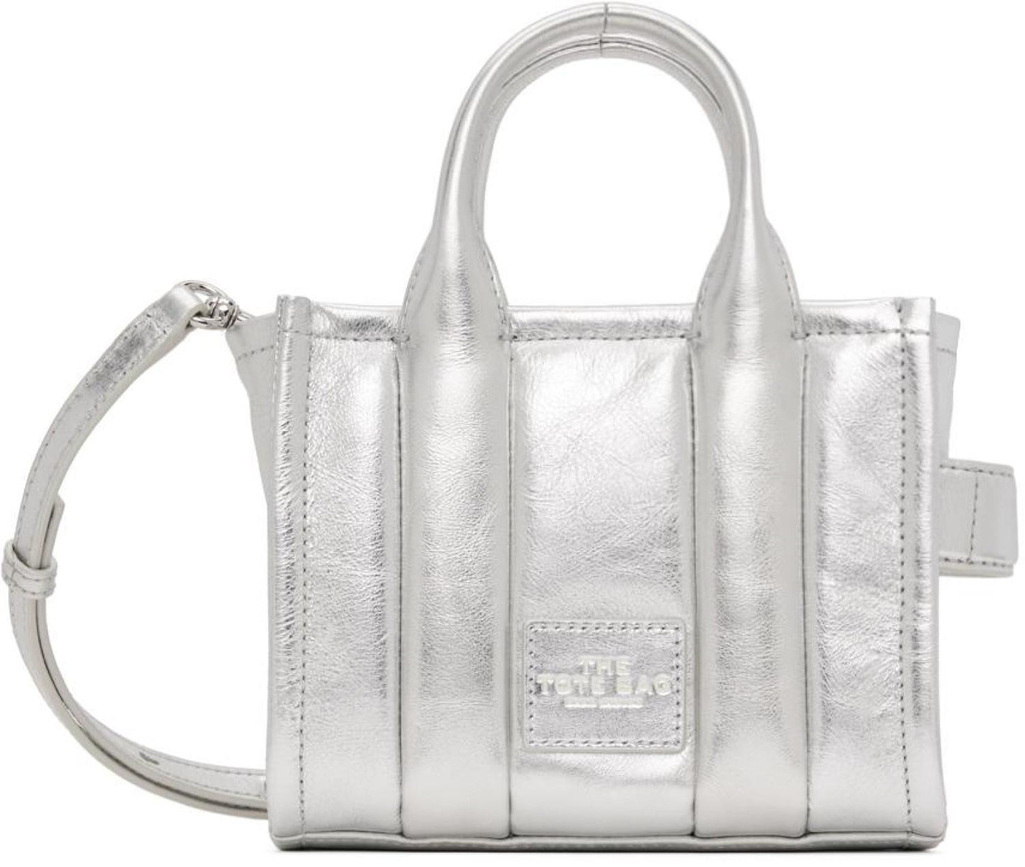 Silver 'The Shiny Crinkle Leather Mini Tote Bag' Tote