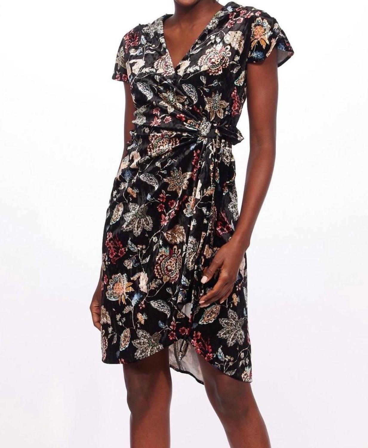 Marika Dress - Floral Velvet In Black