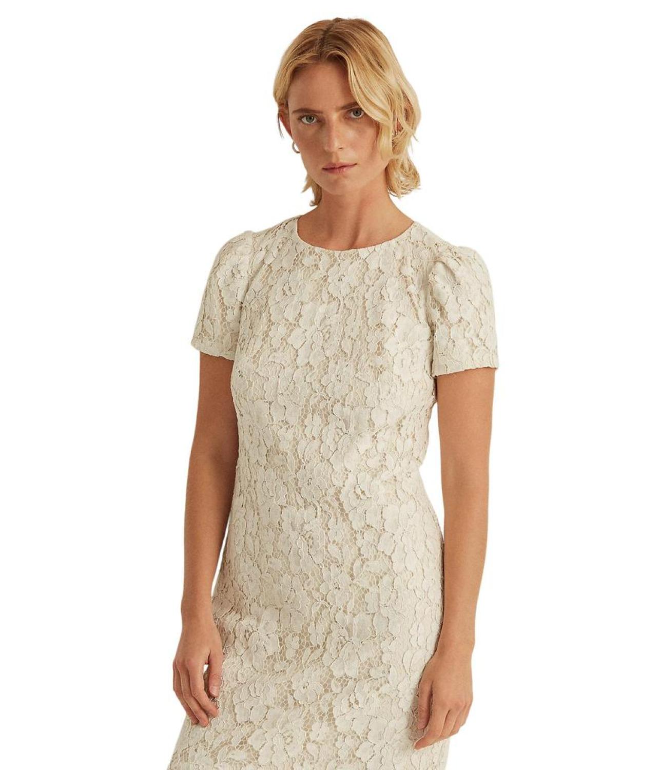 Puff-Sleeve Lace Cocktail Dress