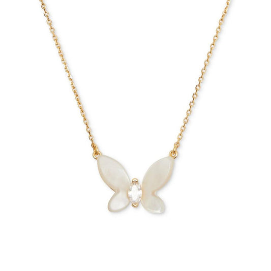 Gold-Tone Cubic Zirconia & Mother-of-Pearl Butterfly Statement Pendant Necklace, 18" + 3" extender