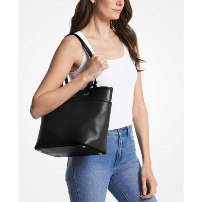 Medium Leather Top Zip Pocket Tote