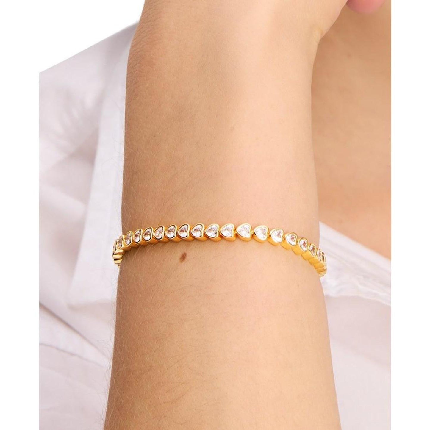 Gold-Tone Cubic Zirconia Heart Tennis Bracelet