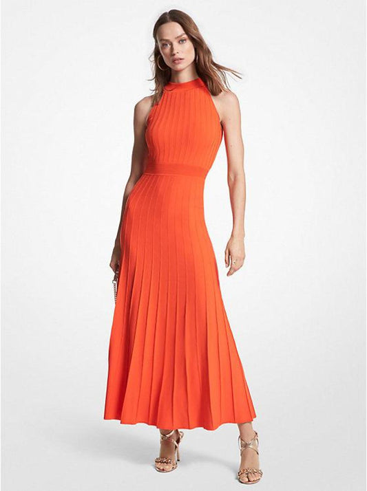 Ribbed Stretch Knit Halter Dress