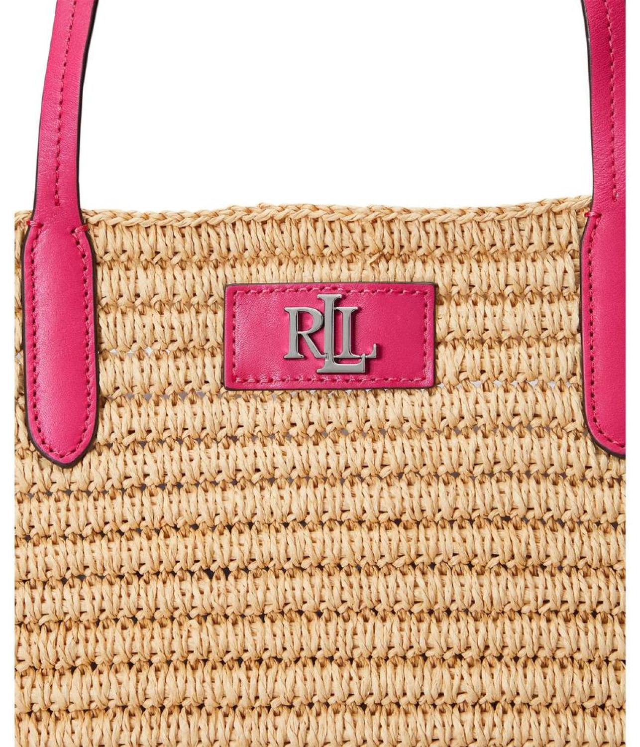 Brie Leather-Trim Straw Medium Tote Bag