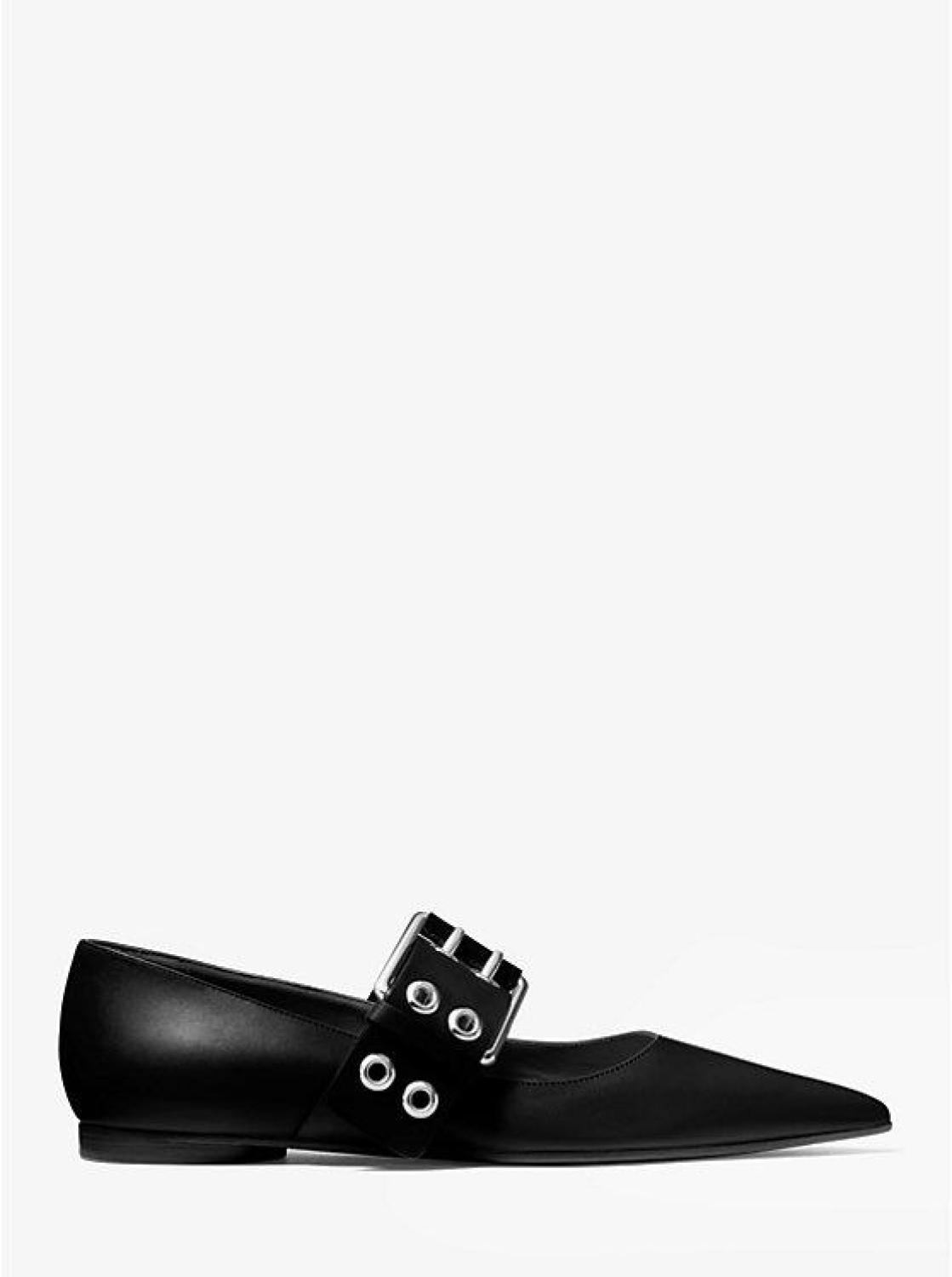 Maude Calf Leather Pointed-Toe Mary Jane Flat