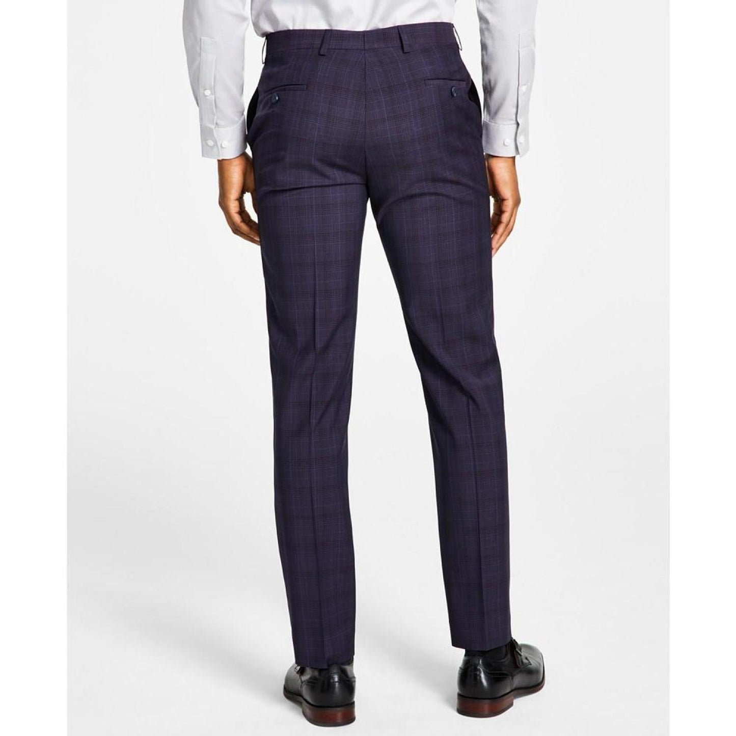 Men's Classic Fit Wool-Blend Plaid Suit Pants