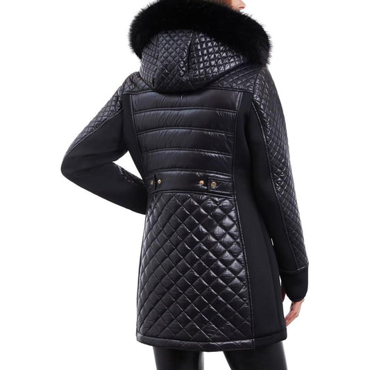 Women's Petite Faux-Fur-Trim Hooded Quilted Coat