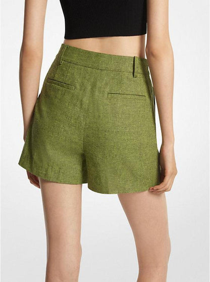 Linen Blend Pleated Shorts