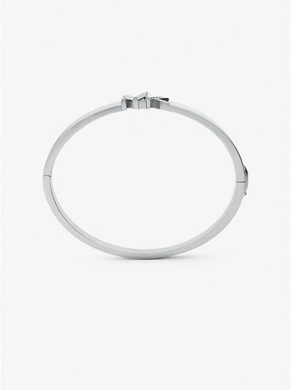 Platinum-Plated Brass Pavé Logo Bangle