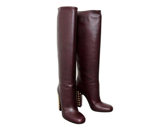 Gucci Women's Leather Knee High Studded Jacquelyne Tall Boots