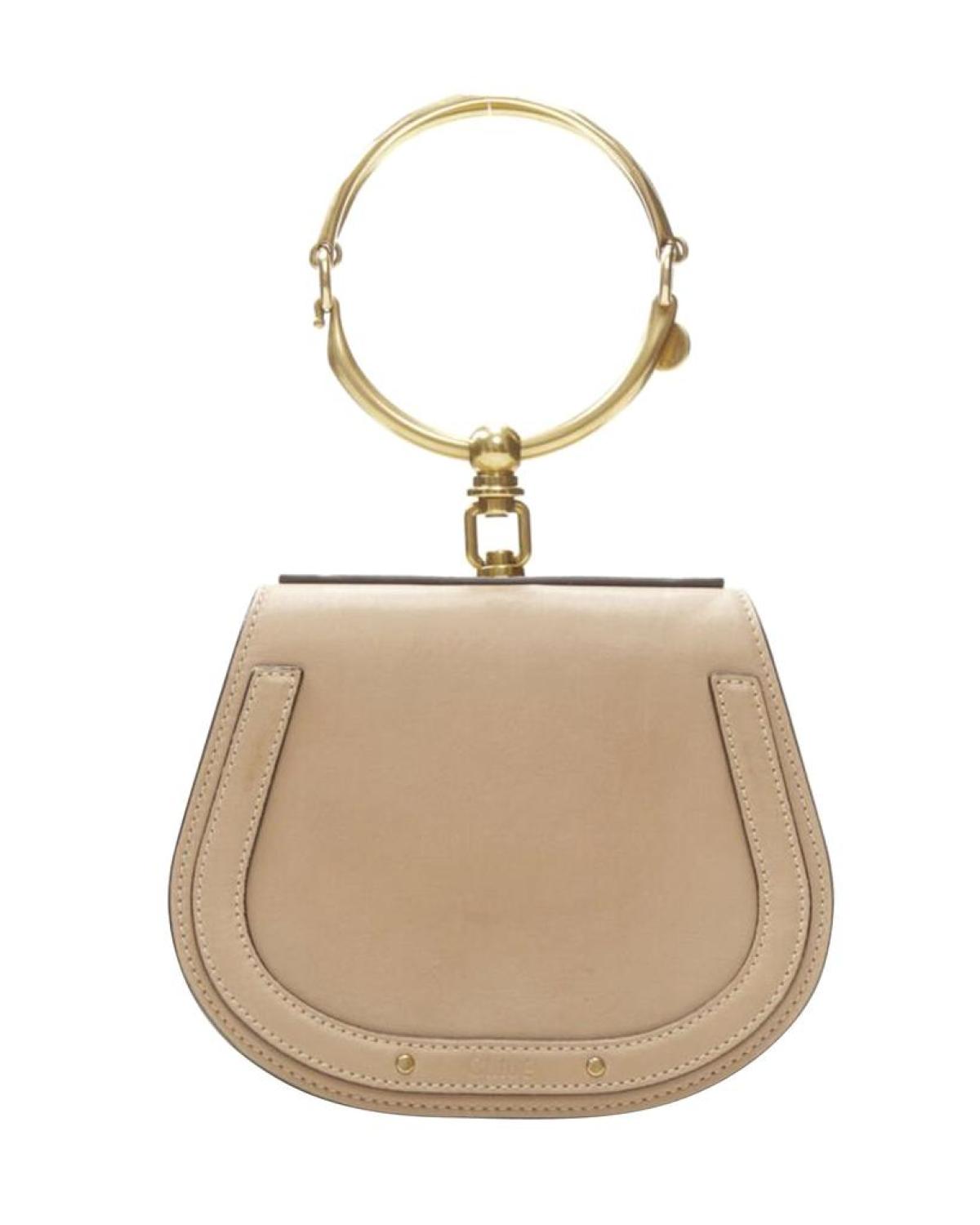 CHLOE Medium Nile gold bangle bracelet handle taupe leather saddle bag