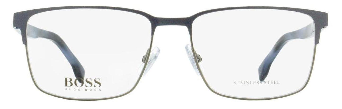 Hugo Boss Men's Rectangular Eyeglasses B1301U RIW Gray/Blue Havana 57mm