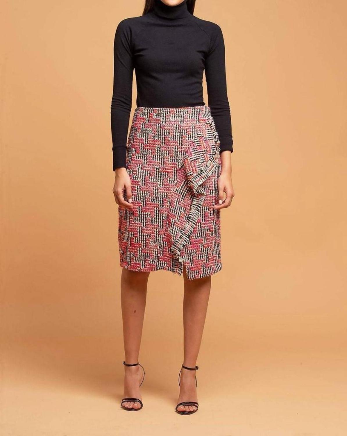 Tweed Pencil Skirt In Red