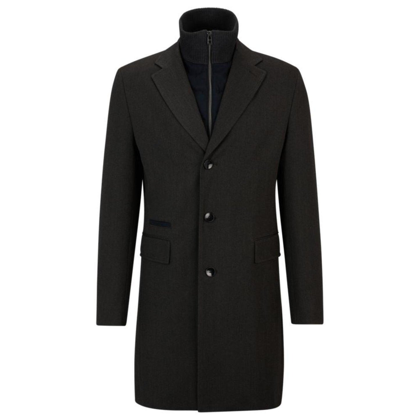 Water-repellent wool-blend coat with zip-up inner