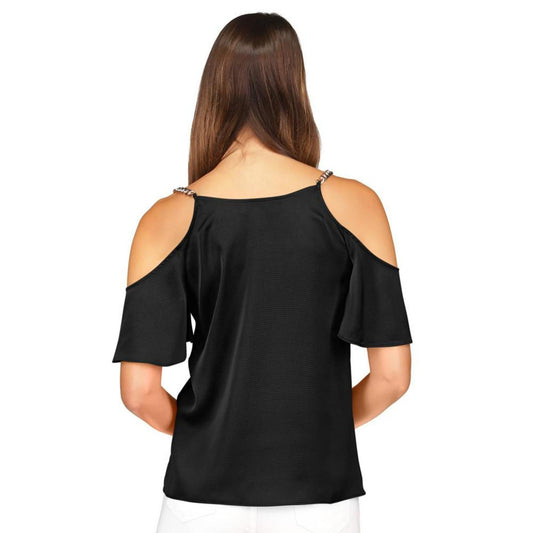 Women's V-Neck Cold-Shoulder Chain-Trim Top