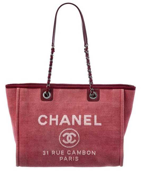 Chanel Red Canvas Medium Deauville Tote (Authentic Pre-Owned)