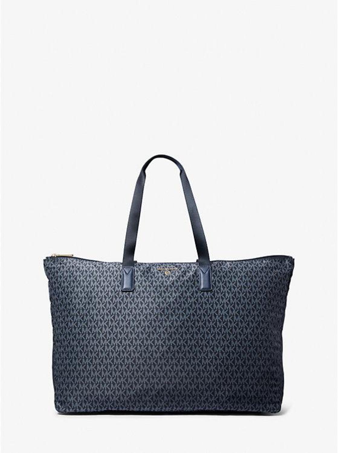 Jet Set Travel Large Signature Logo Print Woven Tote Bag