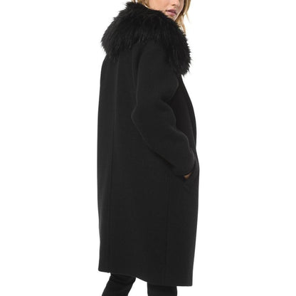 Womens Faux Fur Trim Midi Wool Coat