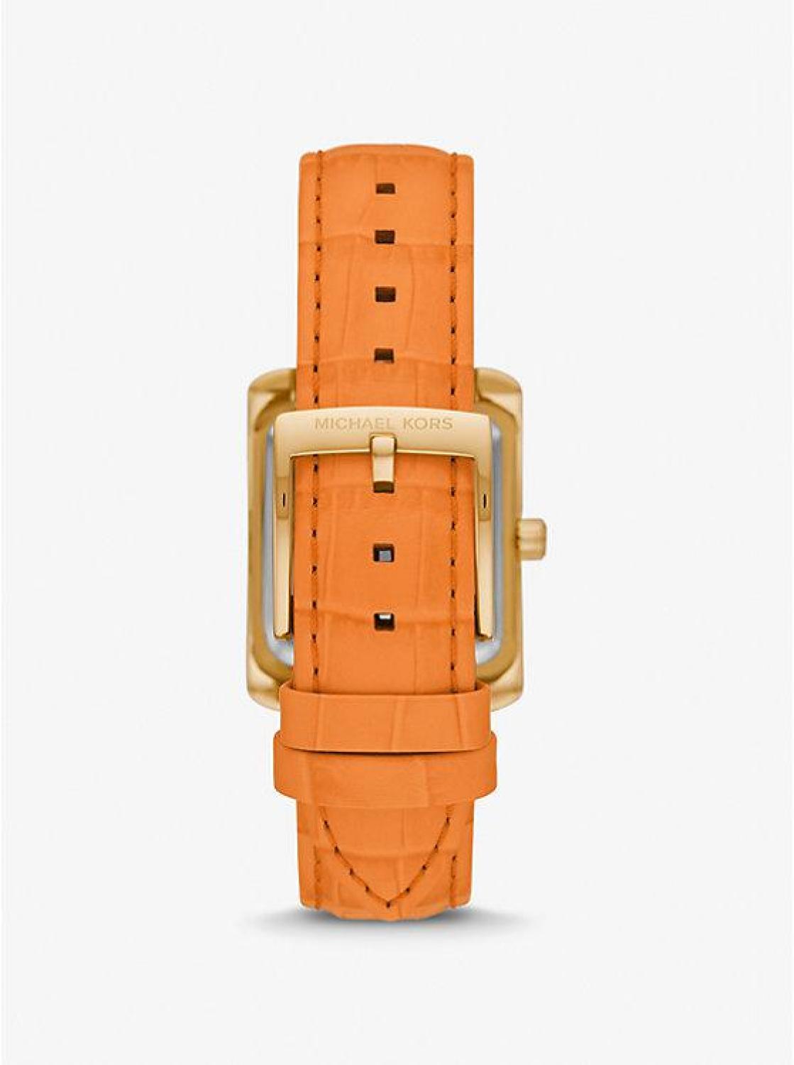 Emery Pavé Gold-Tone and Crocodile Embossed Leather Watch