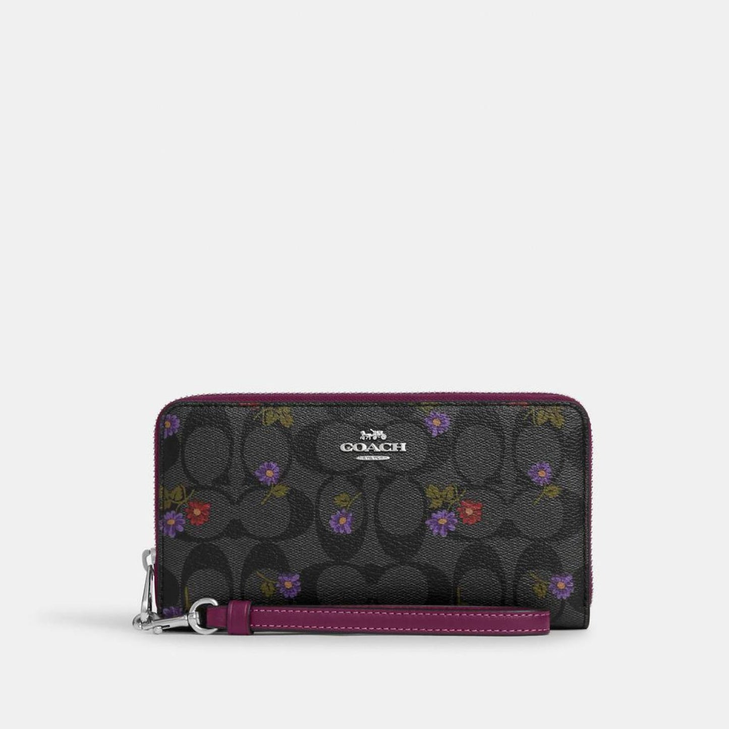 Coach Outlet Long Zip Around Wallet In Signature Canvas With Country Floral Print