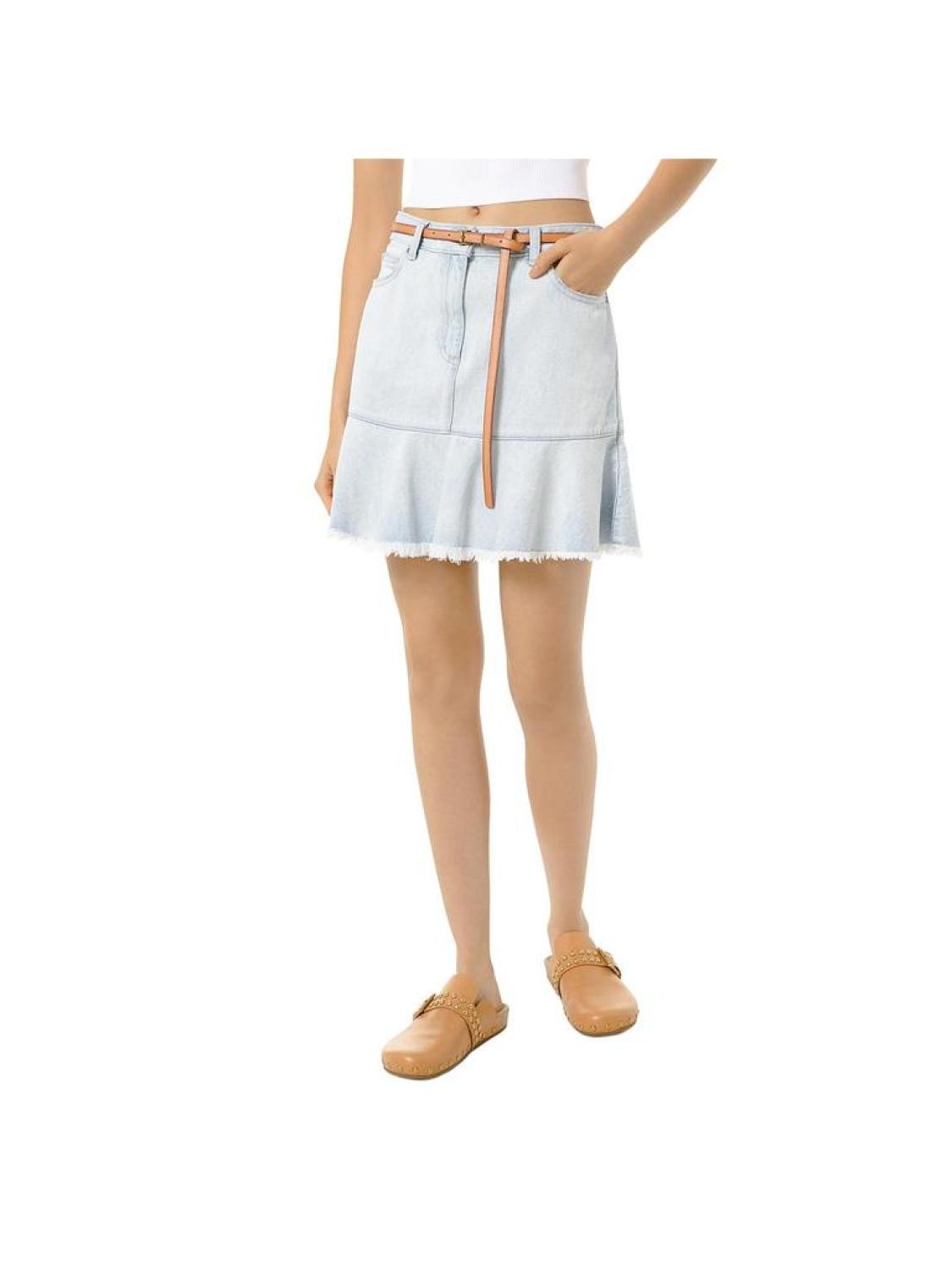 Womens Flounce Frayed Hem Denim Skirt