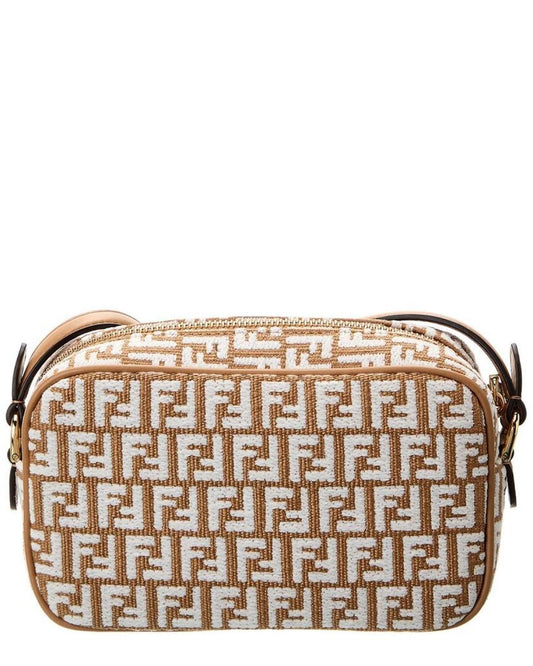 FENDI FF Mini Raffia & Leather Camera Bag