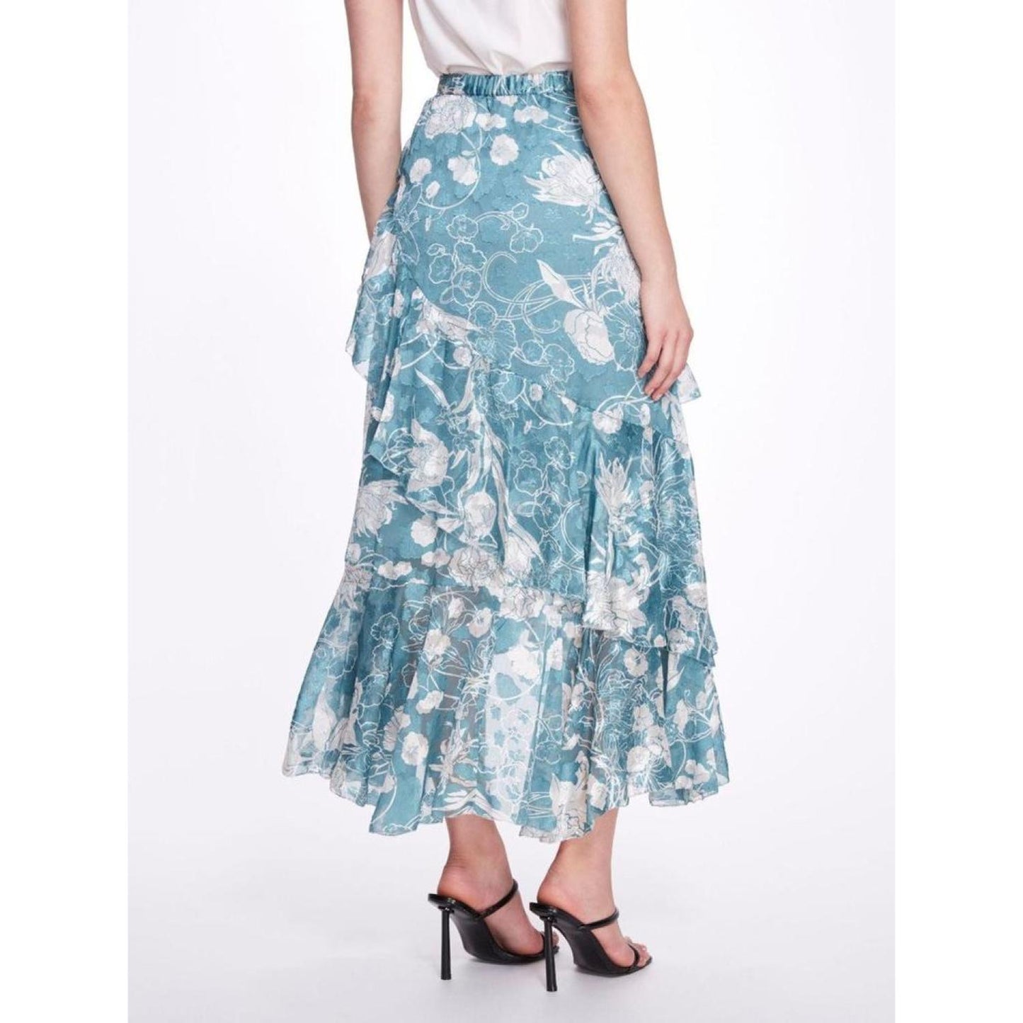 Floral Print Ruffled Chiffon Hi-Lo Skirt