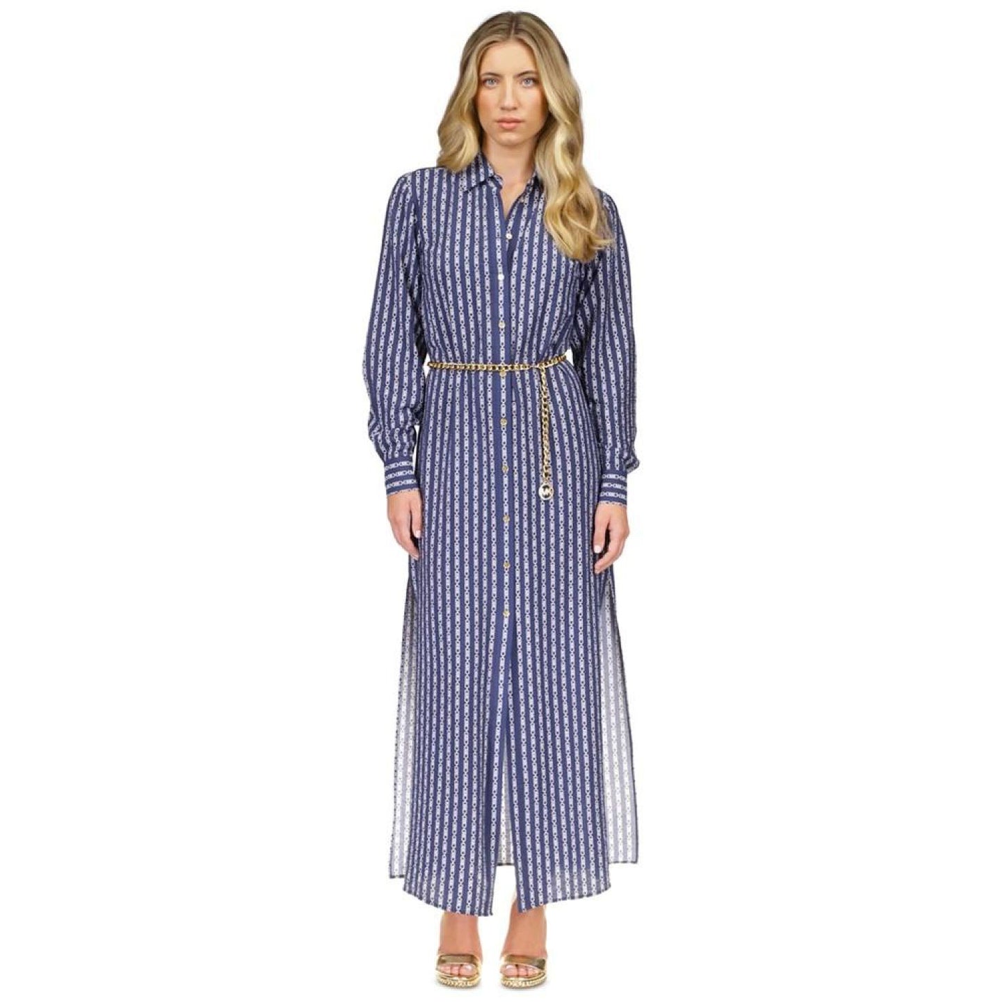 Women's Printed Belted Maxi Shirtdress