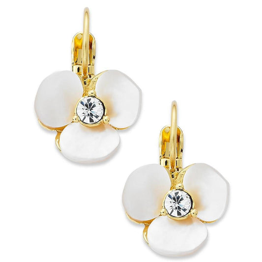 Earrings, Gold-Tone Cream Disco Pansy Flower Leverback Earrings