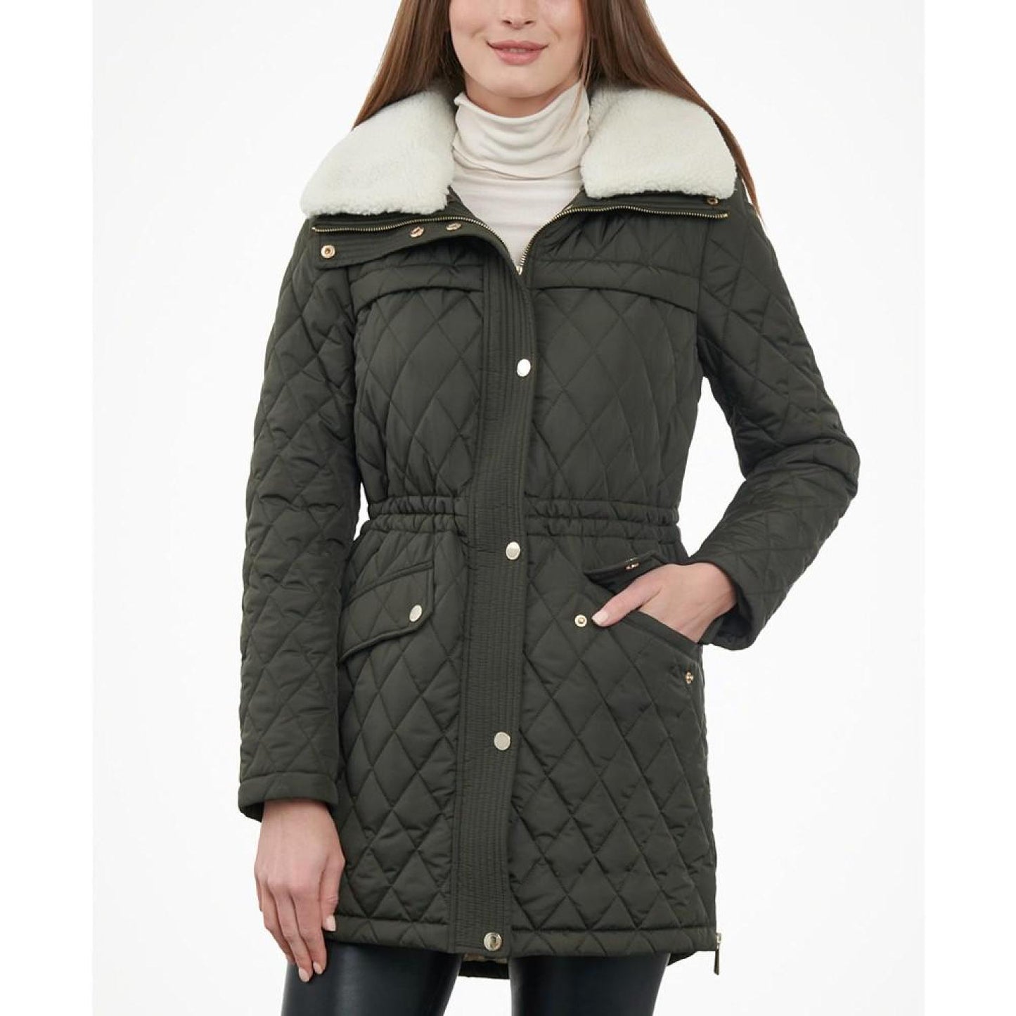 Women's Faux-Fur-Collar Quilted Coat