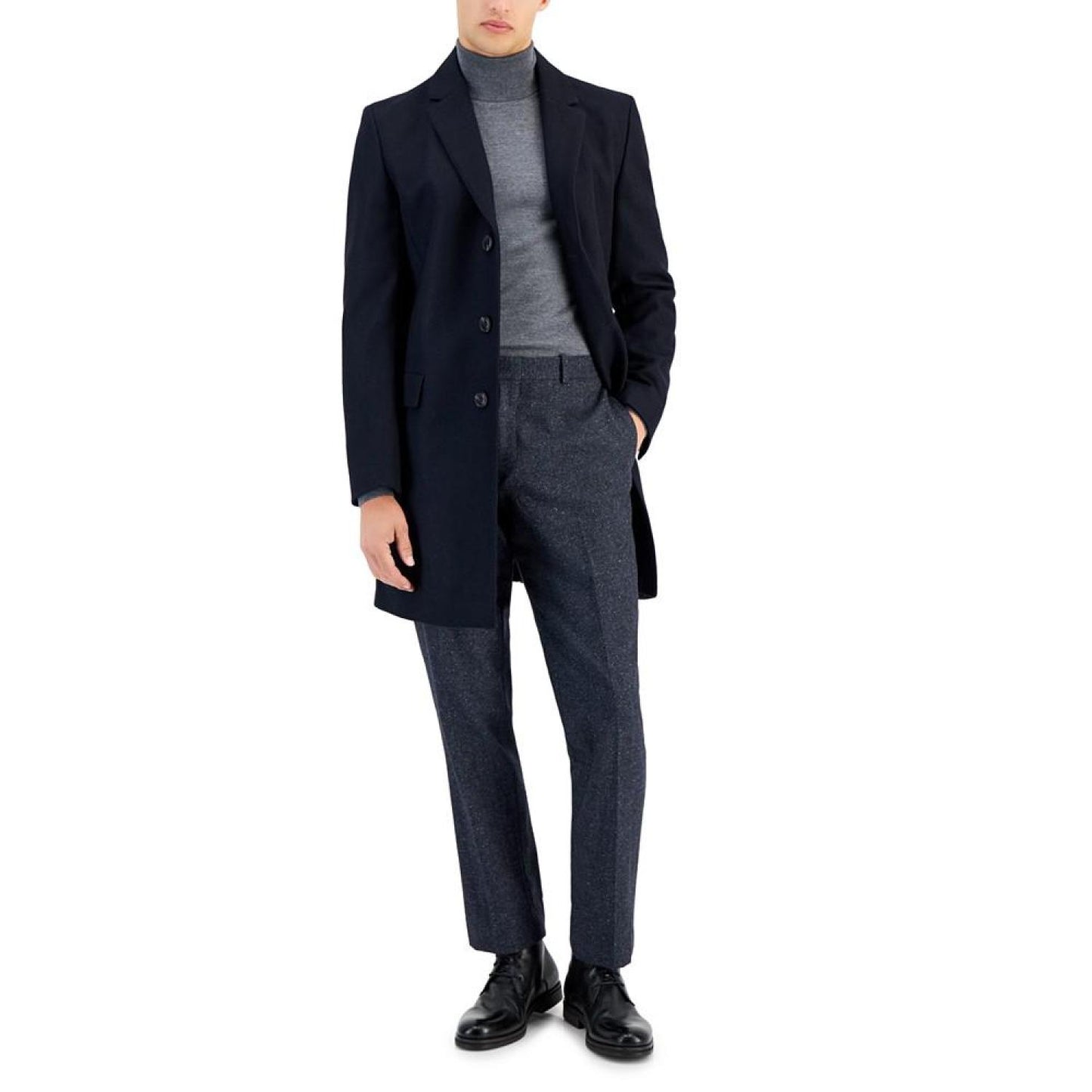 Men's Slim-Fit Migor Dark Blue Overcoat