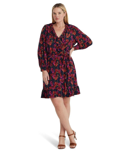 Plus Size Floral Ruffle-Trim Jersey Dress