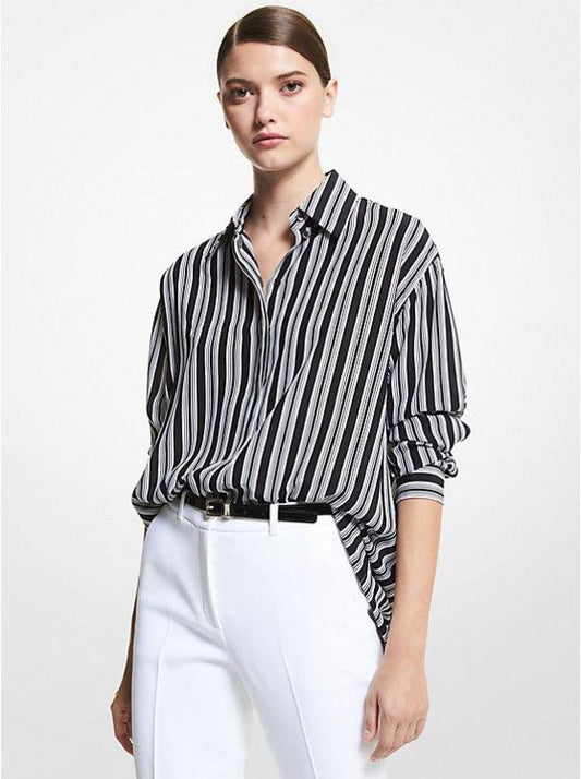 Striped Organic Silk Crepe De Chine Blouse