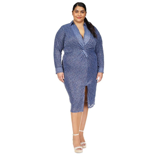 MICHAEL Plus Size Collared Twist-Front Long-Sleeve Dress