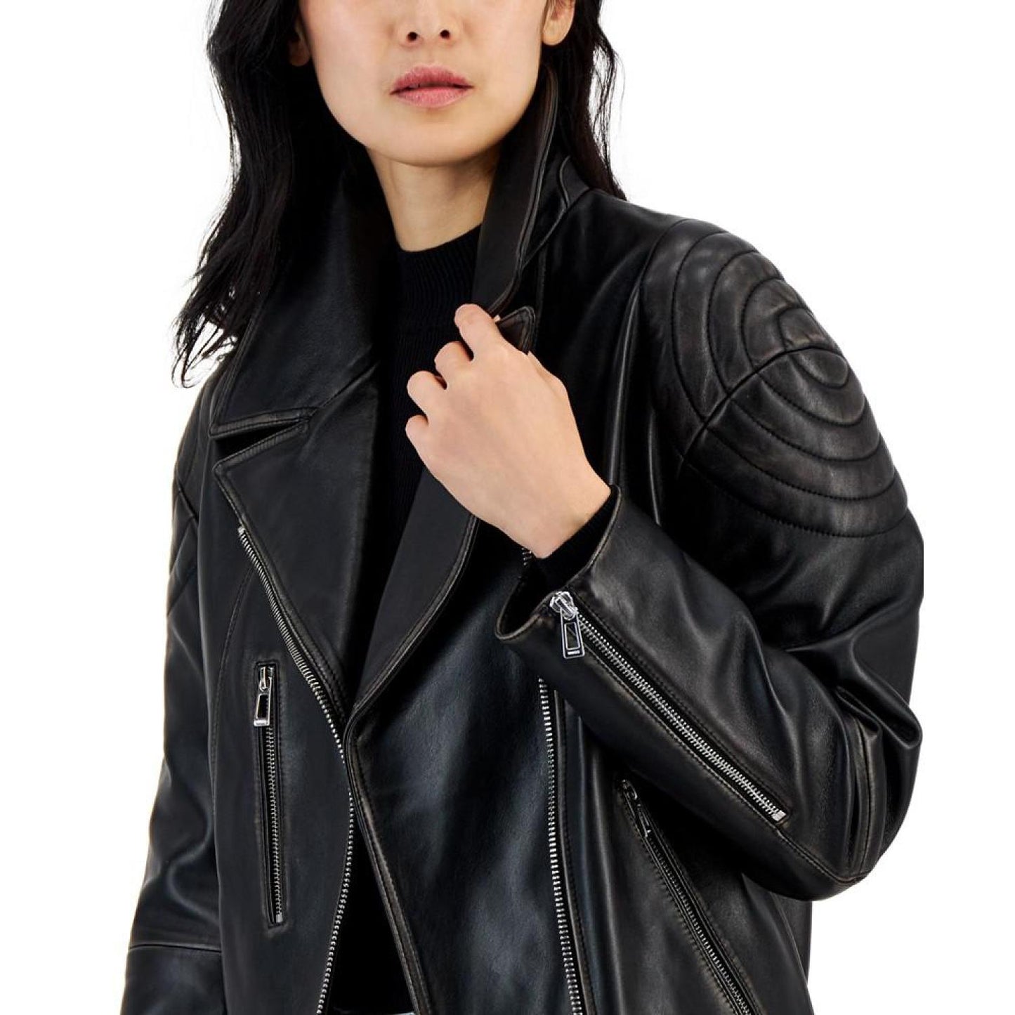 Women's Leather Zip-Sleeve Oversized Biker Jacket