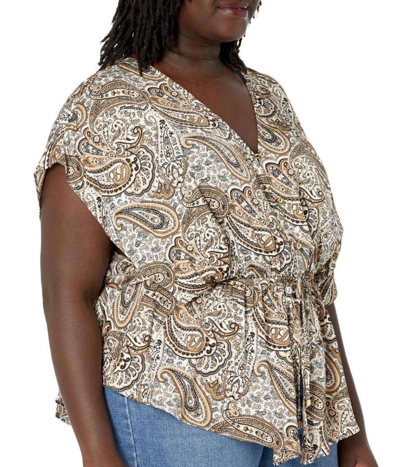 Plus Size Paisley Flounce Hem Top