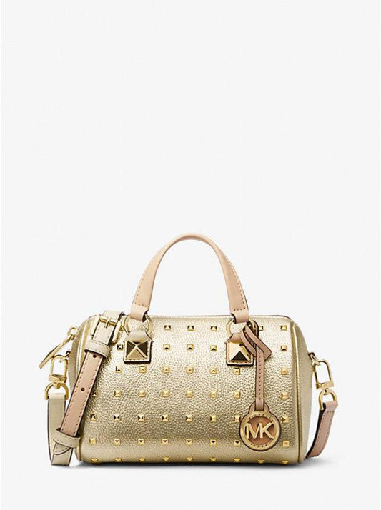 Grayson Small Studded Metallic Leather Duffel Crossbody Bag